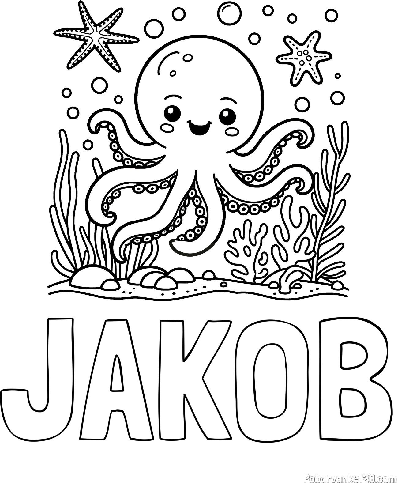 Pobarvanka imena JAKOB in pobarvanka hobotnice