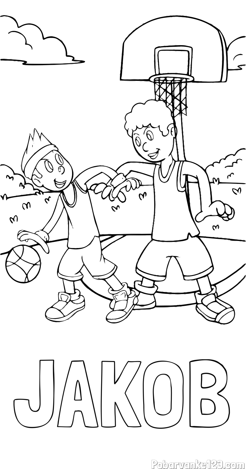 Pobarvanka imena JAKOB in pobarvanka košarkarjev pri igri