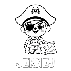 Online izdelana pobarvanka - Pobarvanka imena JERNEJ in otroška pobarvanka ljubkega gusarja z zemljevidom