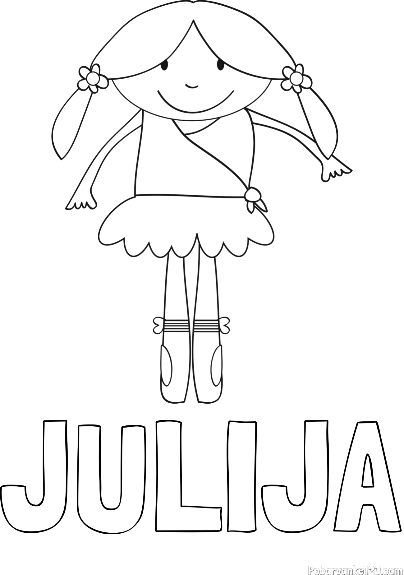 Pobarvanka imena JULIJA in otroška pobarvanka nasmejane baletke