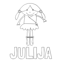 Online izdelana pobarvanka - Pobarvanka imena JULIJA in otroška pobarvanka nasmejane baletke