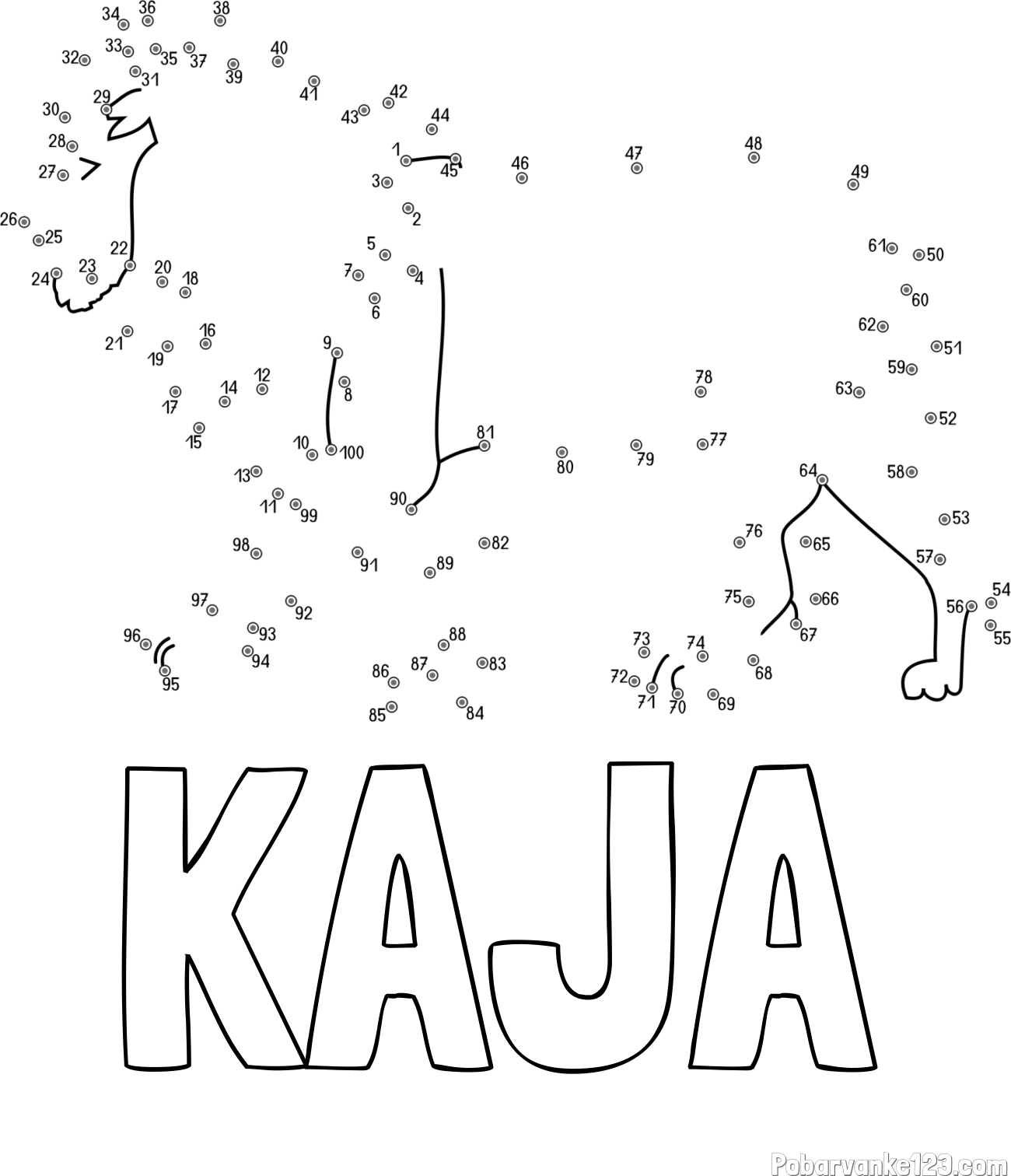 Pobarvanka imena KAJA in pobarvanka leva - poveži številke