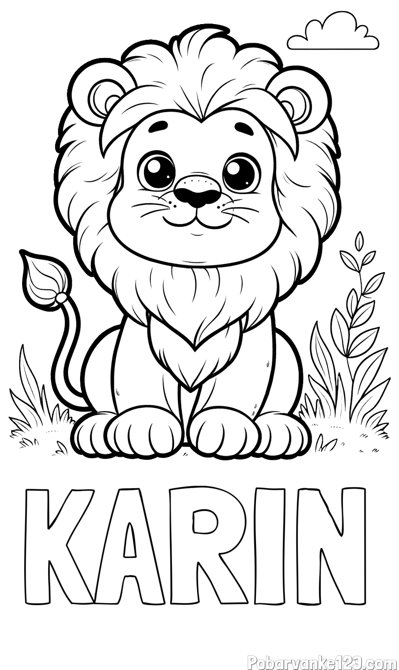 Pobarvanka imena KARIN in pobarvanka ljubkega leva