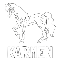 Online izdelana pobarvanka - Pobarvanka imena KARMEN in pobarvanka lisastega konja