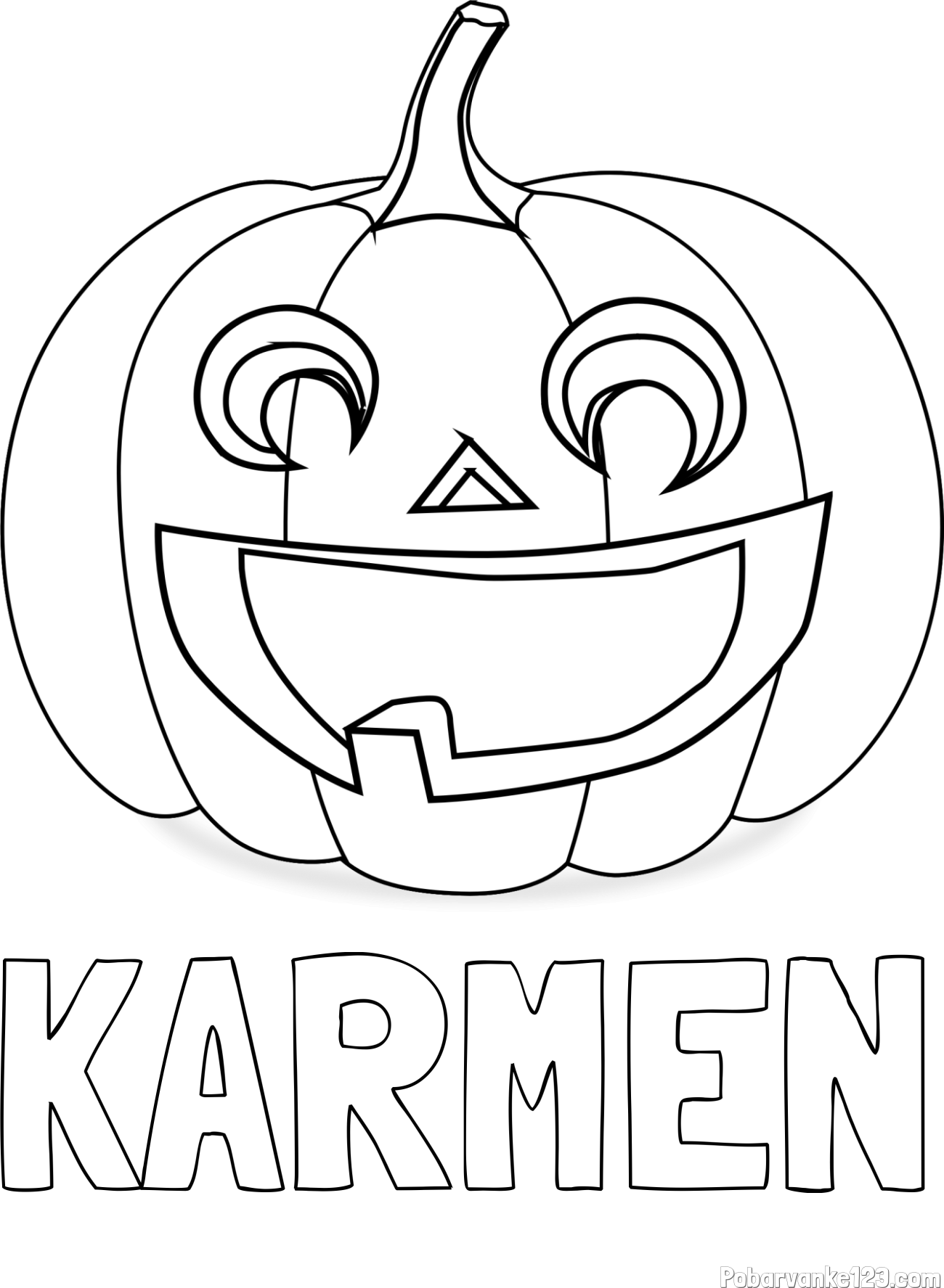 Pobarvanka imena KARMEN in pobarvanka nasmejane buče za noč čarovnic