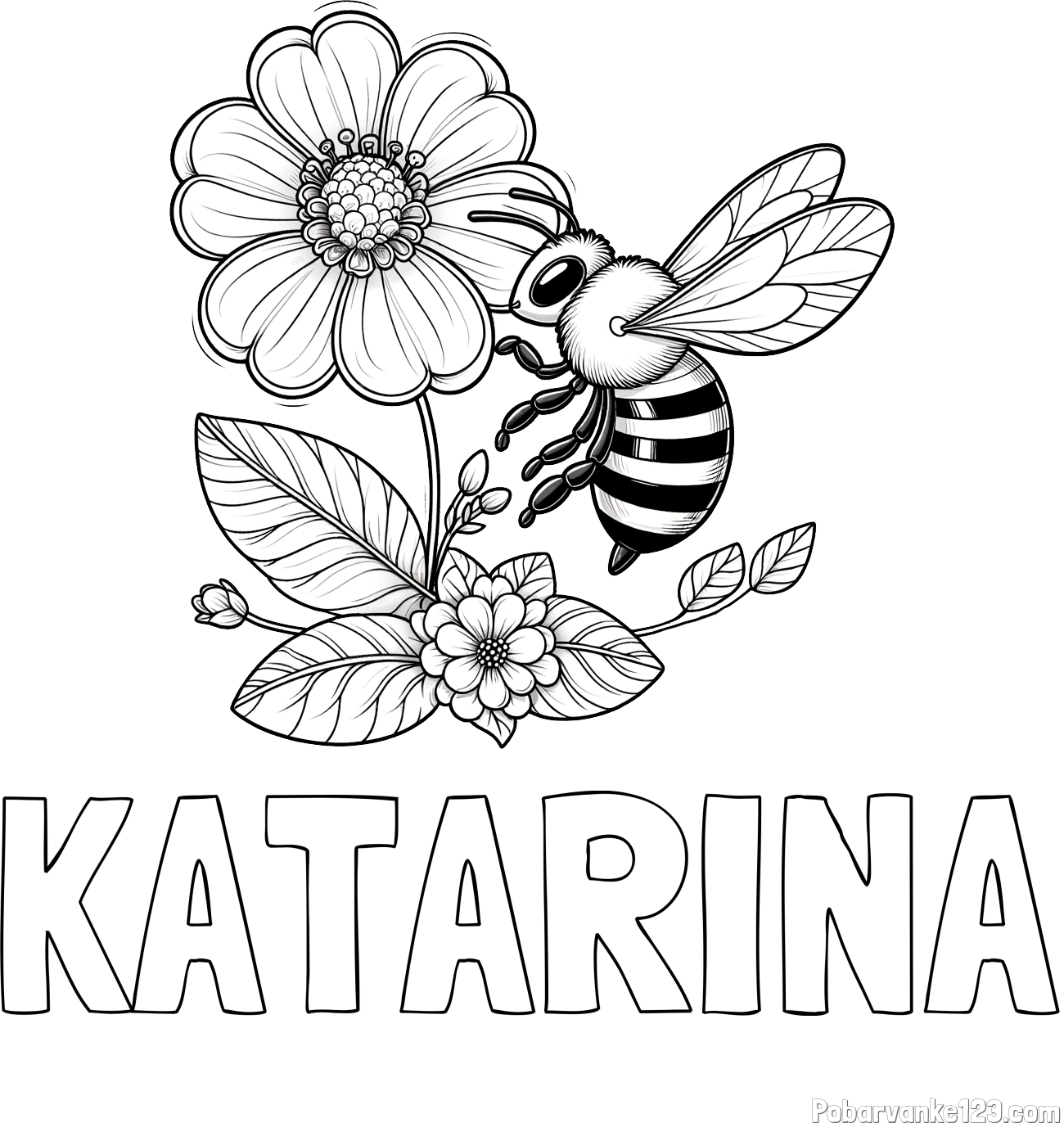 Pobarvanka imena KATARINA in otroška pobarvanka čebelice in rožice