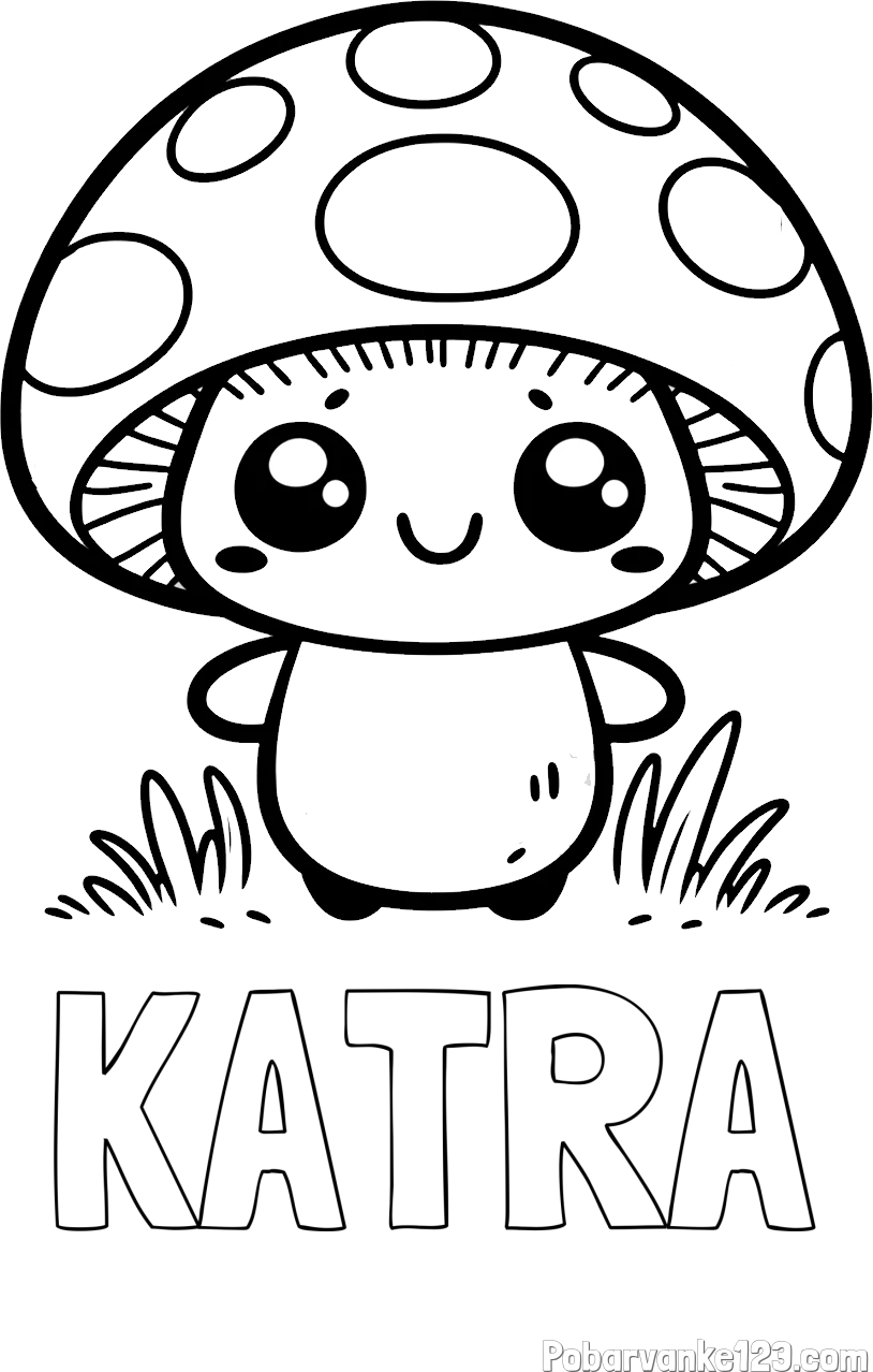 Pobarvanka imena KATRA in otroška pobarvanka gobe
