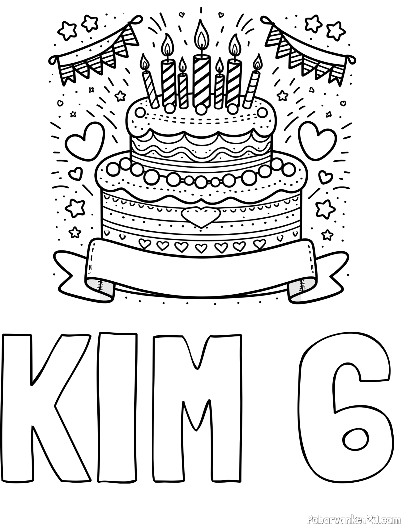 Pobarvanka imena KIM 6 in pobarvanka velike torte za rojstni dan
