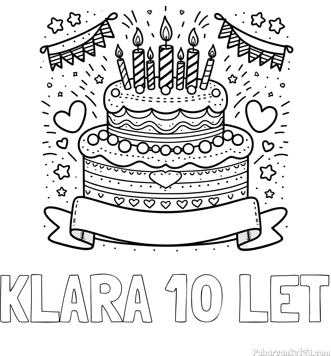 Pobarvanka imena KLARA 10 LET in pobarvanka velike torte za rojstni dan