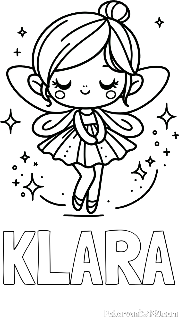 Pobarvanka imena KLARA in otroška pobarvanka čarobne vile