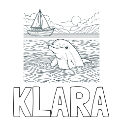 Online izdelana pobarvanka - Pobarvanka imena KLARA in pobarvanka delfina v morju ter jadrnice