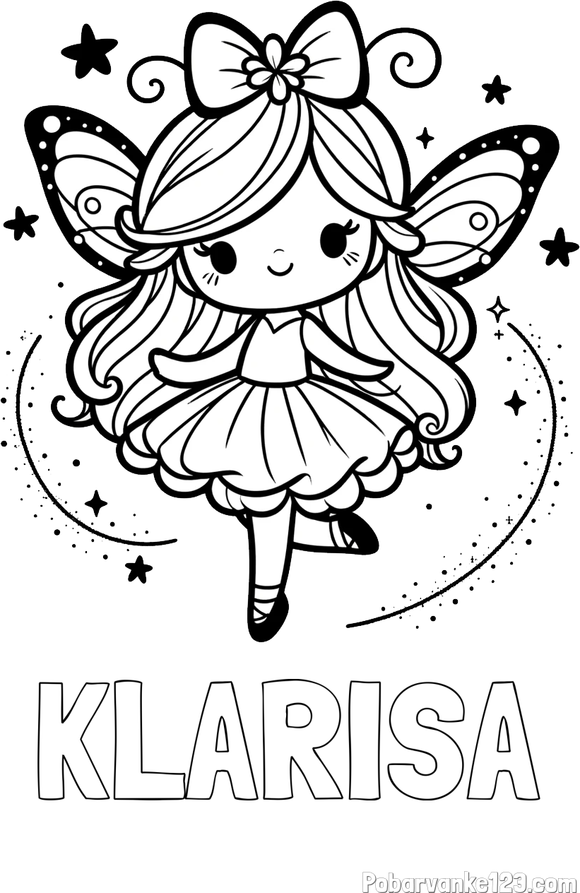 Pobarvanka imena KLARISA in ljubka čarobna vila
