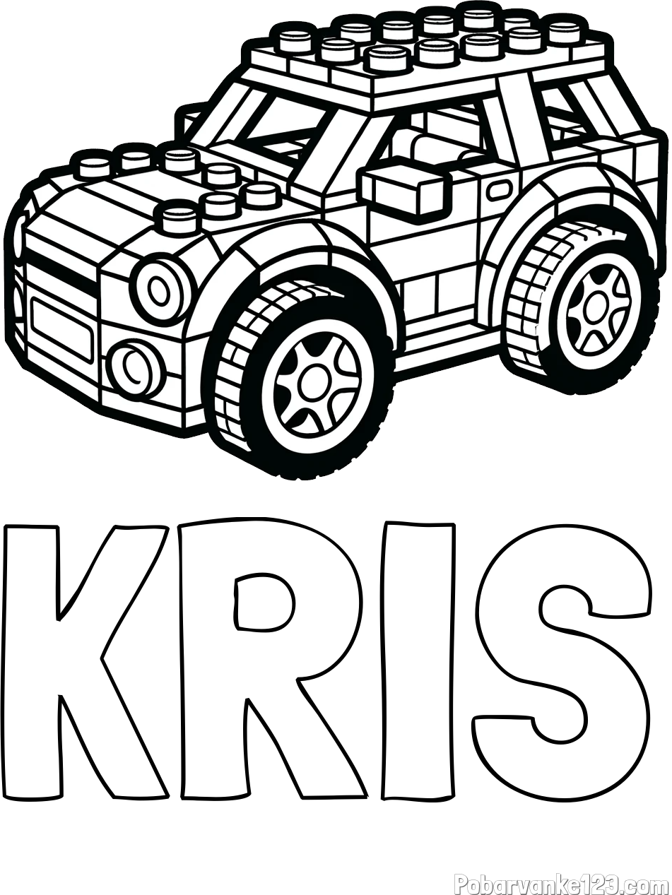 Pobarvanka imena KRIS in pobarvanka avtomobila sestavljenega iz LEGO kock