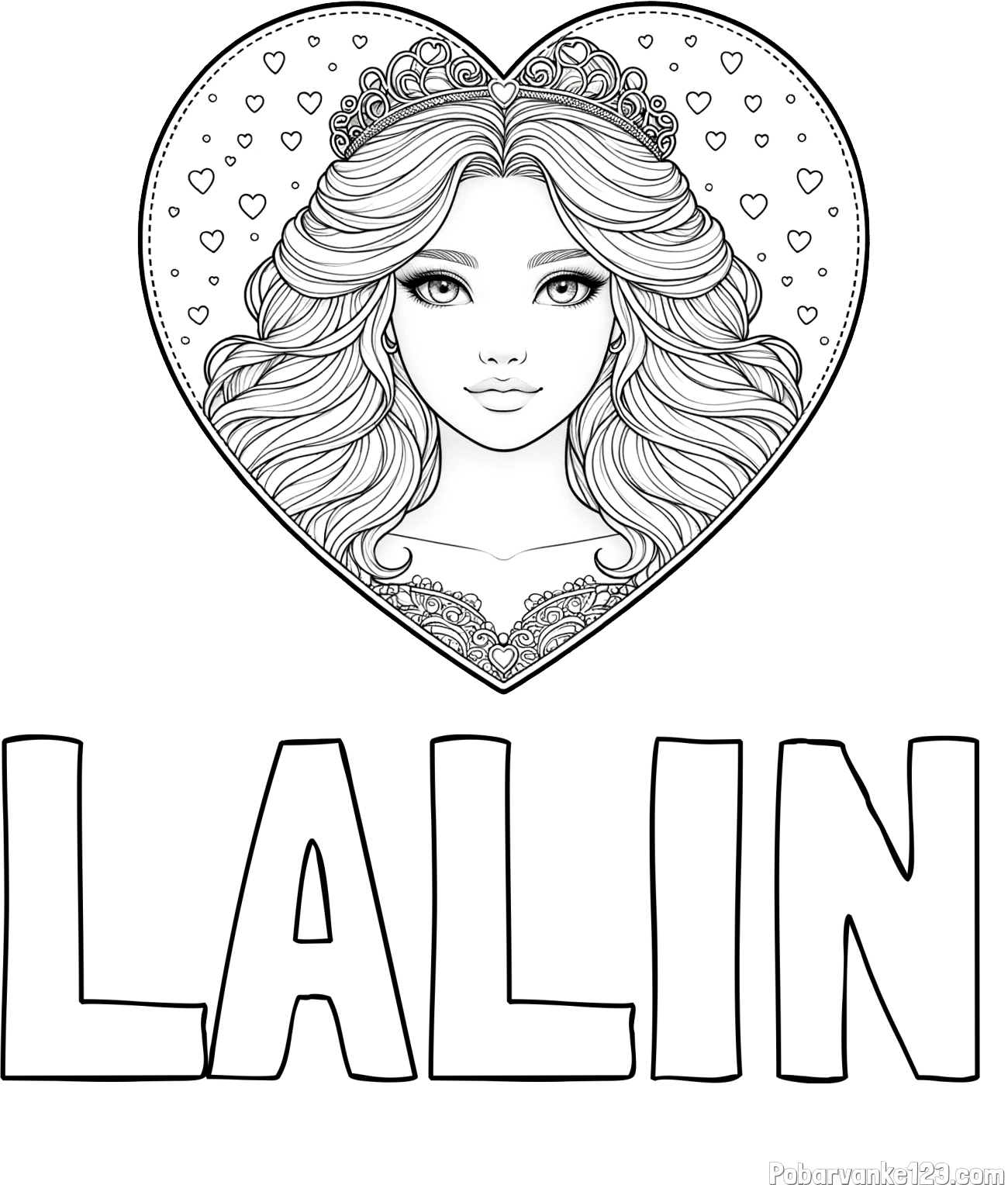 Pobarvanka imena LALIN in pobarvanka ljubke princese v srčku