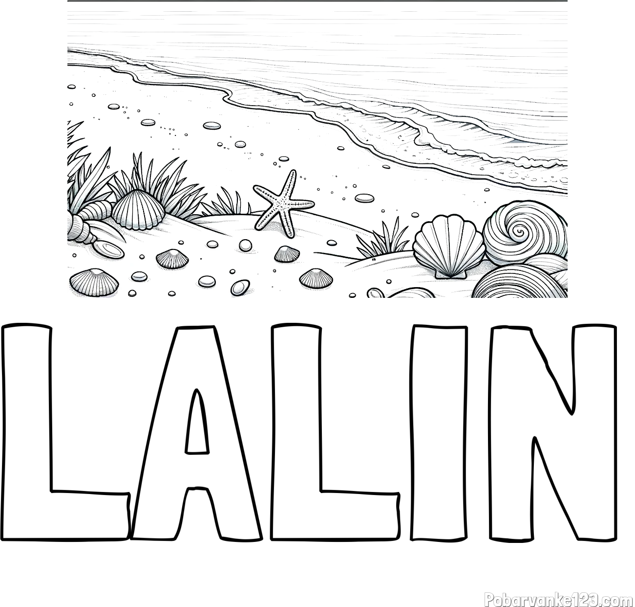 Pobarvanka imena LALIN in pobarvanka morja in plaže