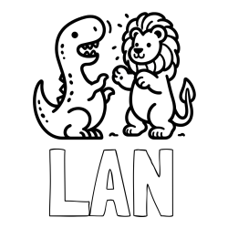 Online izdelana pobarvanka - Pobarvanka imena LAN in pobarvanka dinozavra, ki napada leva