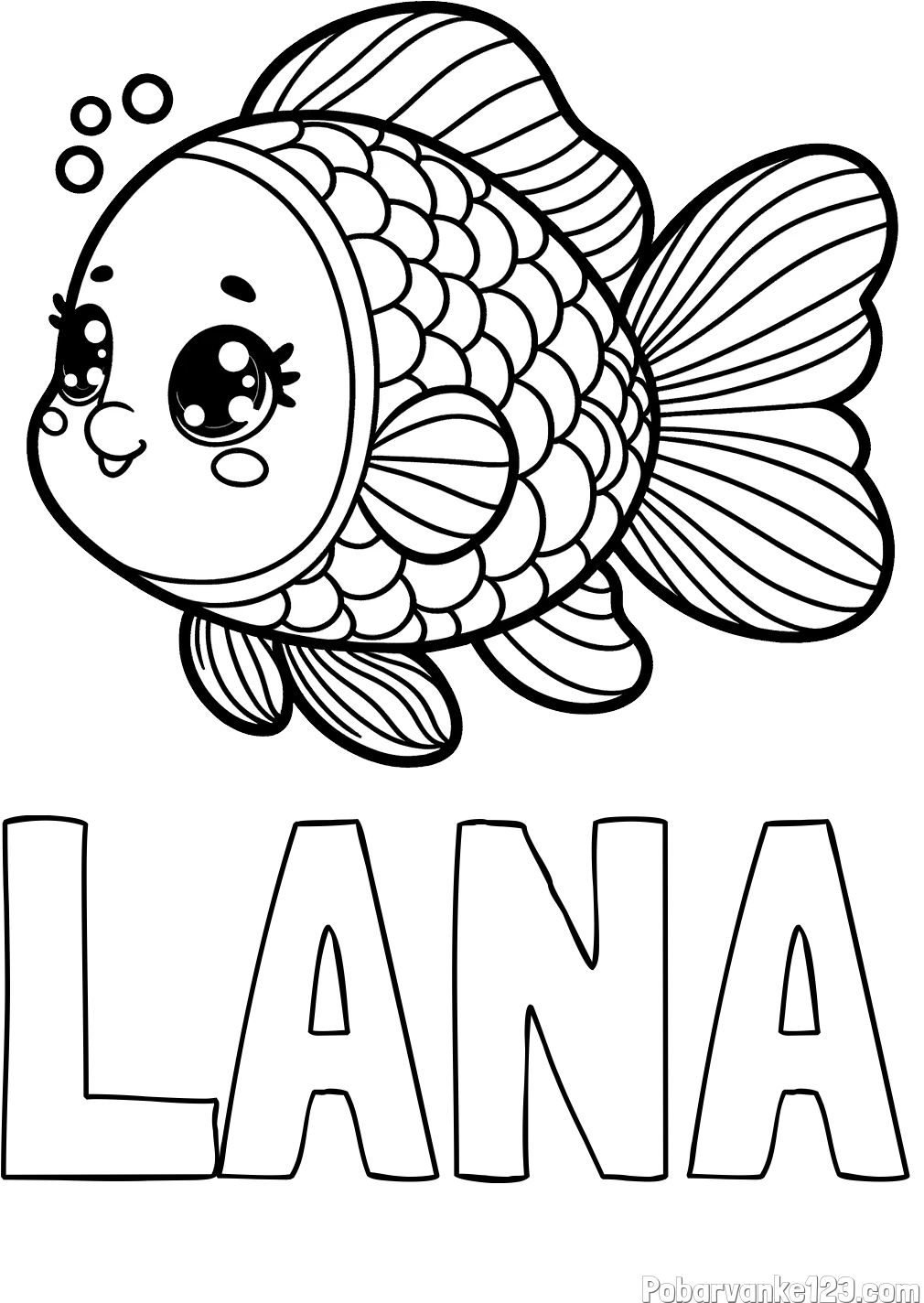 Pobarvanka imena LANA in pobarvanka ribe z bujnimi plavutmi