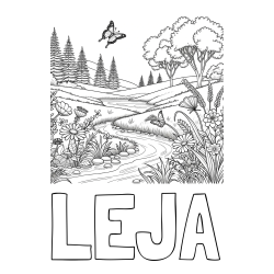 Online izdelana pobarvanka - Pobarvanka imena LEJA in pobarvanka cvetoče narave