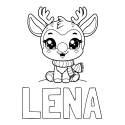 Online izdelana pobarvanka - Pobarvanka imena LENA in otroška pobarvanka jelenčka Rudolfa s šalom okoli vratu