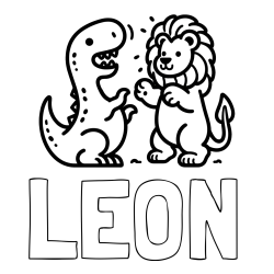Online izdelana pobarvanka - Pobarvanka imena LEON in pobarvanka dinozavra, ki napada leva