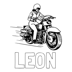 Online izdelana pobarvanka - Pobarvanka imena LEON in pobarvanka motorja ter motoristke