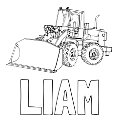 Online izdelana pobarvanka - Pobarvanka imena LIAM in pobarvanka velikega bagra