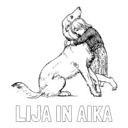 Online izdelana pobarvanka - Pobarvanka imena LIJA IN AIKA in pobarvanka prikupnega kužka, ki ga objema mala deklica