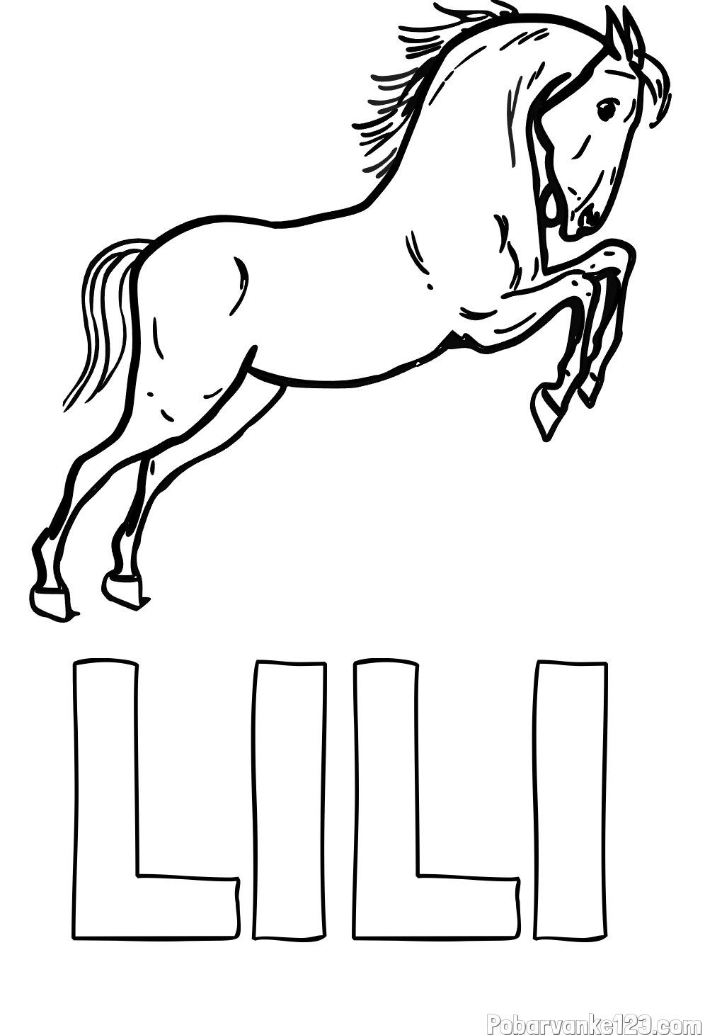 Pobarvanka imena LILI in pobarvanka konja v skoku