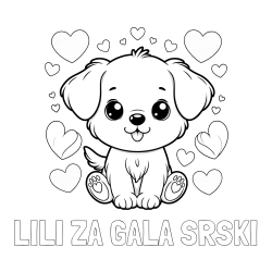 Online izdelana pobarvanka - Pobarvanka imena LILI ZA GALA SRŠKI in pobarvanka ljubkega kužka obdanega s srčki