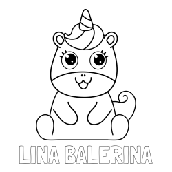 Online izdelana pobarvanka - Pobarvanka imena LINA BALERINA in pobarvanka čudovitega samoroga Unicorn