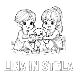 Online izdelana pobarvanka - Pobarvanka imena LINA IN STELA in pobarvanka prijateljic s kužkom