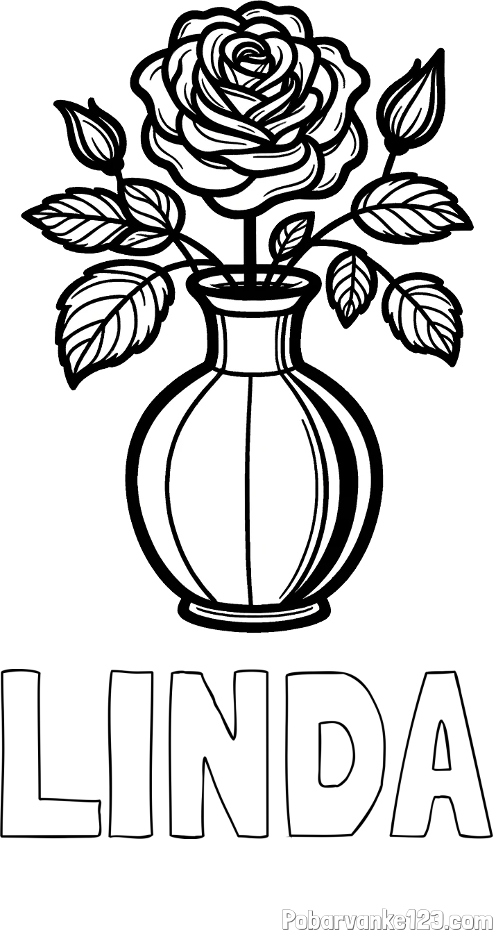 Pobarvanka imena LINDA in pobarvanka čudovite vrtnice v vazi