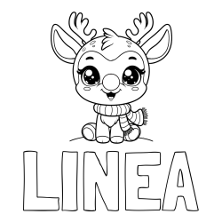 Online izdelana pobarvanka - Pobarvanka imena LINEA in otroška pobarvanka jelenčka Rudolfa s šalom okoli vratu