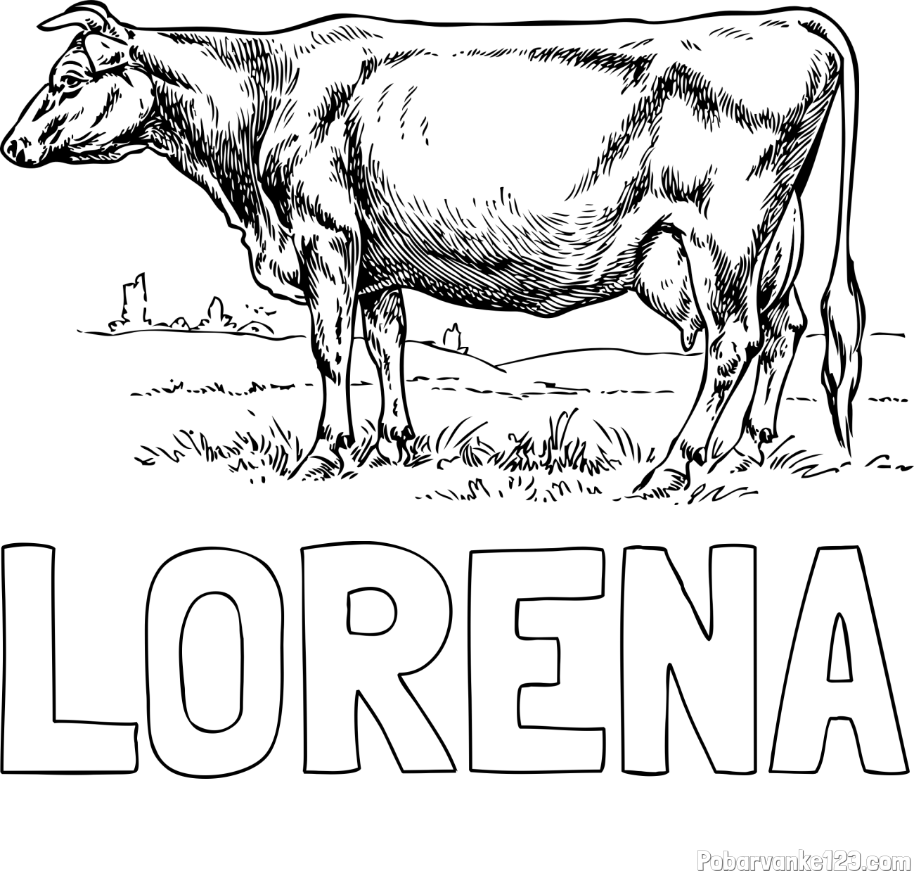Pobarvanka imena LORENA in pobarvanka krave na paši