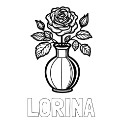 Online izdelana pobarvanka - Pobarvanka imena LORINA in pobarvanka čudovite vrtnice v vazi