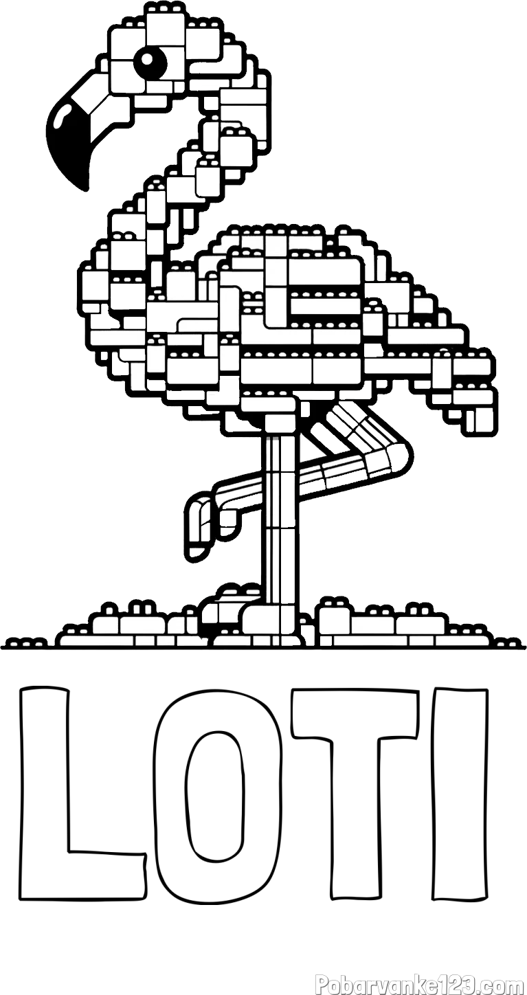 Pobarvanka imena LOTI in pobarvanka flaminga sestavljenega iz LEGO kock