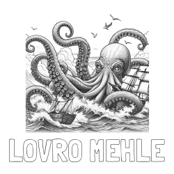 Online izdelana pobarvanka - Pobarvanka imena LOVRO MEHLE in pobarvanka orjaške hobotnice, ki je napadla veliko gusarsko ladjo