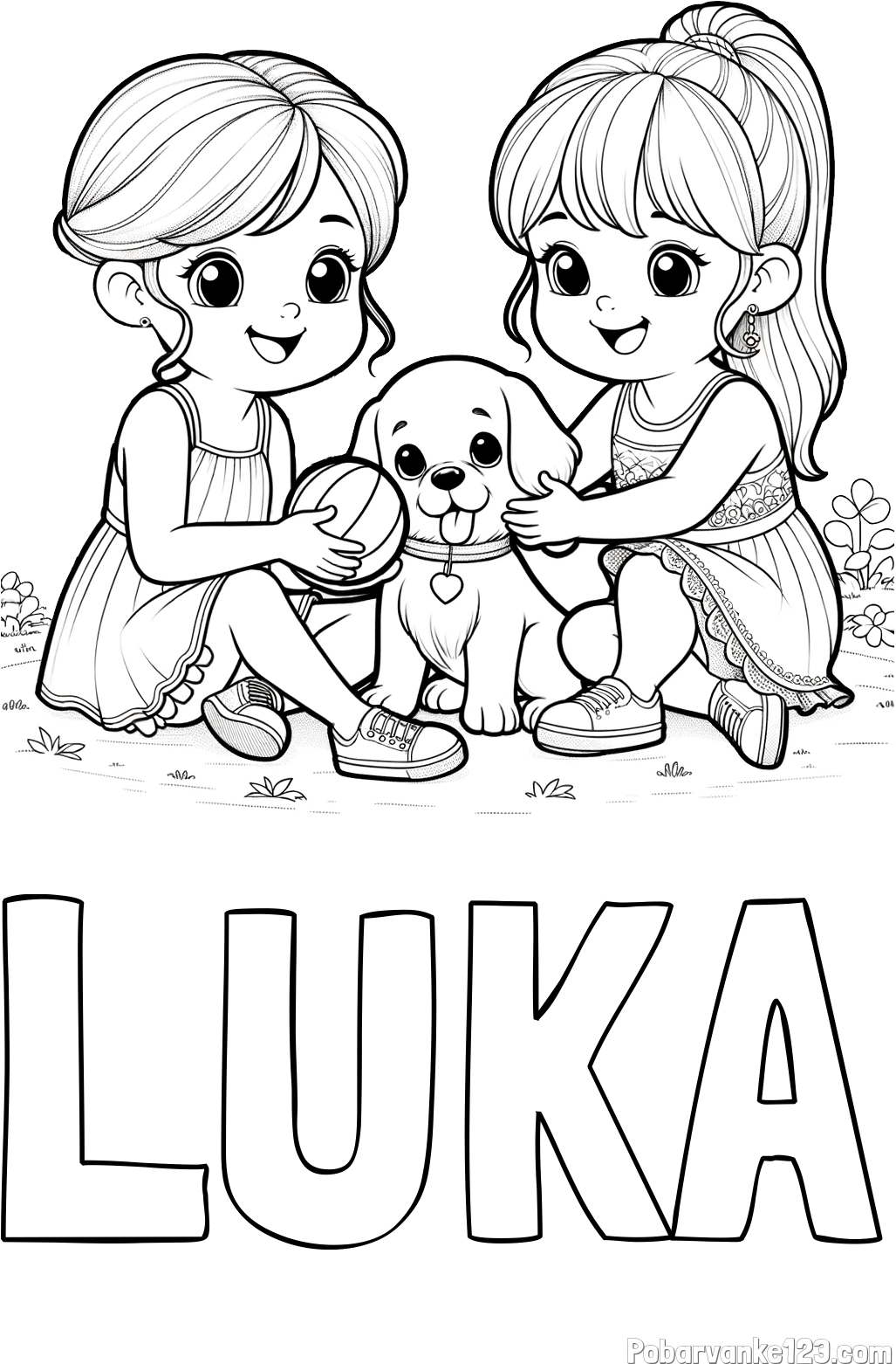 Pobarvanka imena LUKA in pobarvanka prijateljic s kužkom