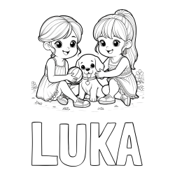 Online izdelana pobarvanka - Pobarvanka imena LUKA in pobarvanka prijateljic s kužkom