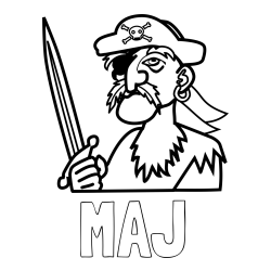 Online izdelana pobarvanka - Pobarvanka imena MAJ in pobarvanka gusarja s kljukastim nosom