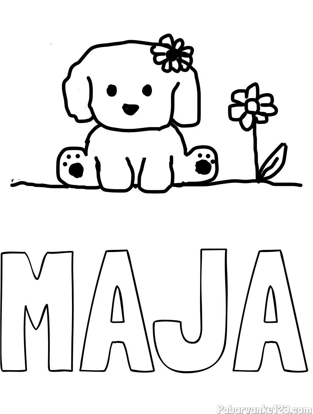 Pobarvanka imena MAJA in KUŽIKA