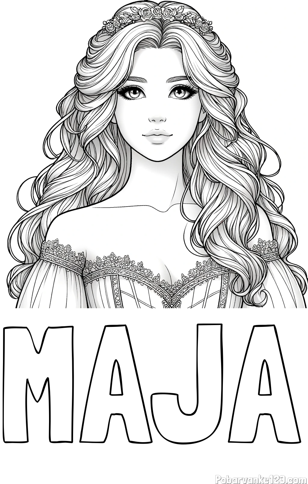 Pobarvanka imena MAJA in pobarvanka lepe princese