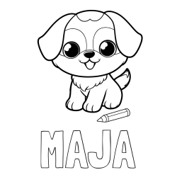 Online izdelana pobarvanka - Pobarvanka imena MAJA in pobarvanka prikupnega kužka