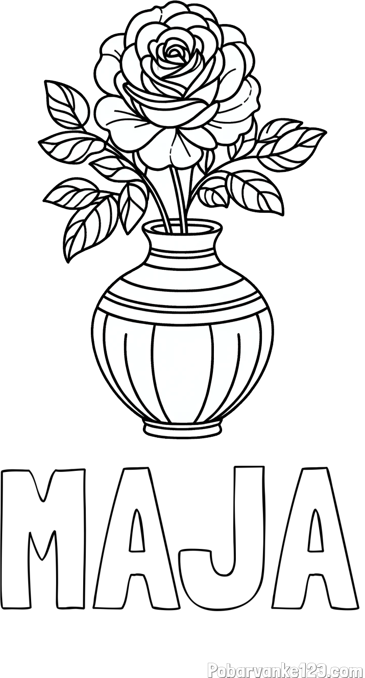 Pobarvanka imena MAJA in pobarvanka vrtnice v vazi