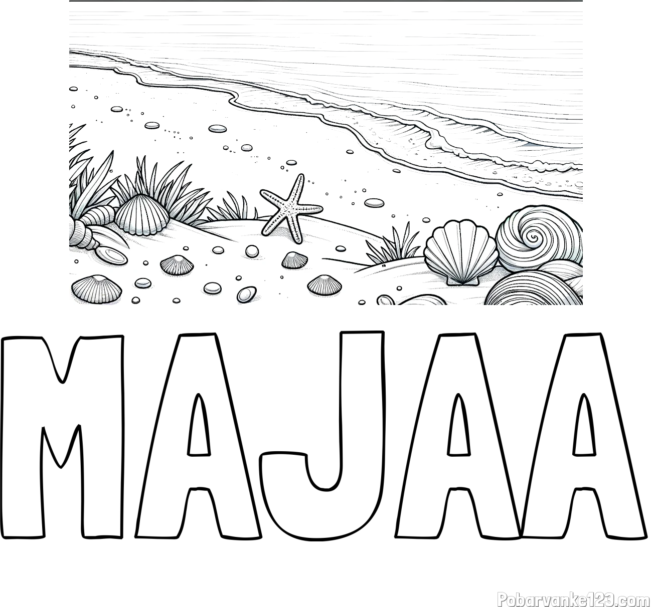 Pobarvanka imena MAJAA in pobarvanka morja in plaže