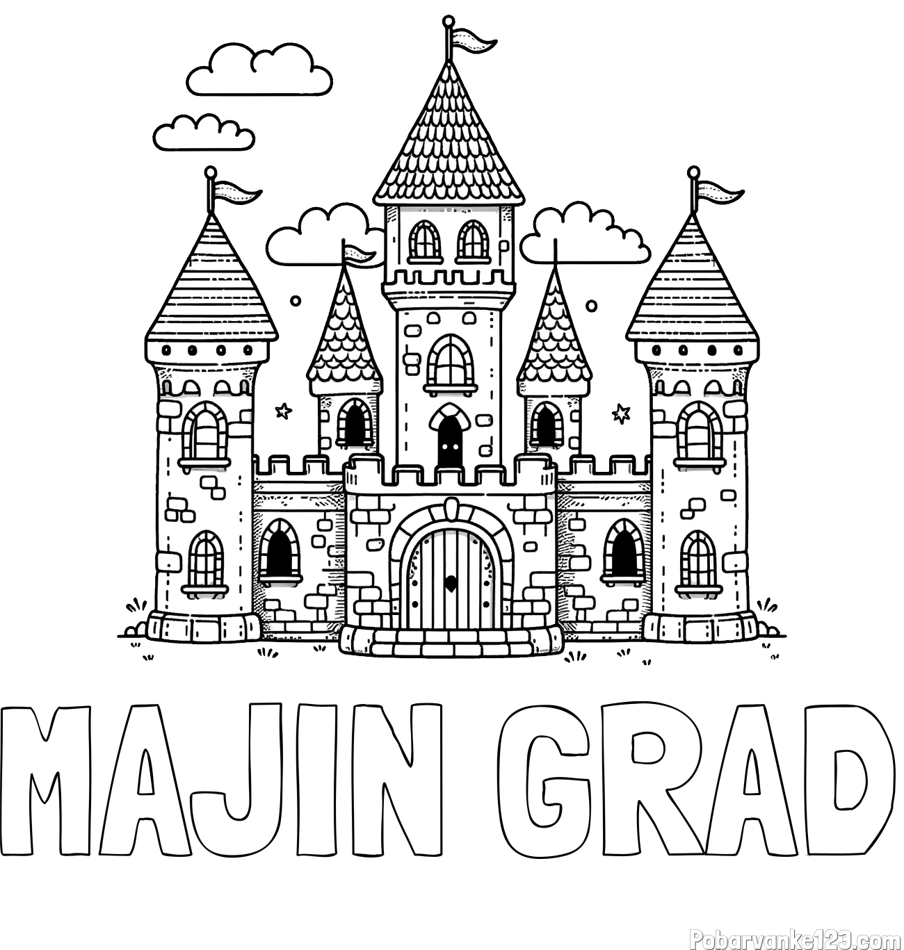 Pobarvanka imena MAJIN GRAD in pobarvnaka velikega gradu