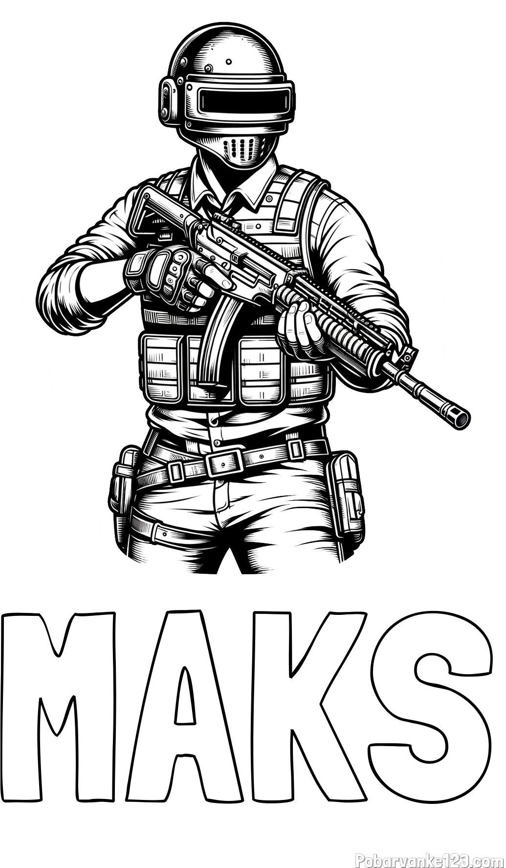 Pobarvanka imena MAKS in pobarvanka PUBG osrednjega lika v bojnem položaju