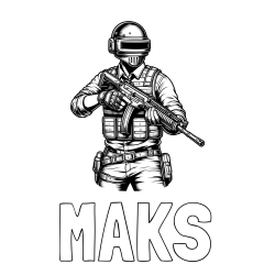 Online izdelana pobarvanka - Pobarvanka imena MAKS in pobarvanka PUBG osrednjega lika v bojnem položaju