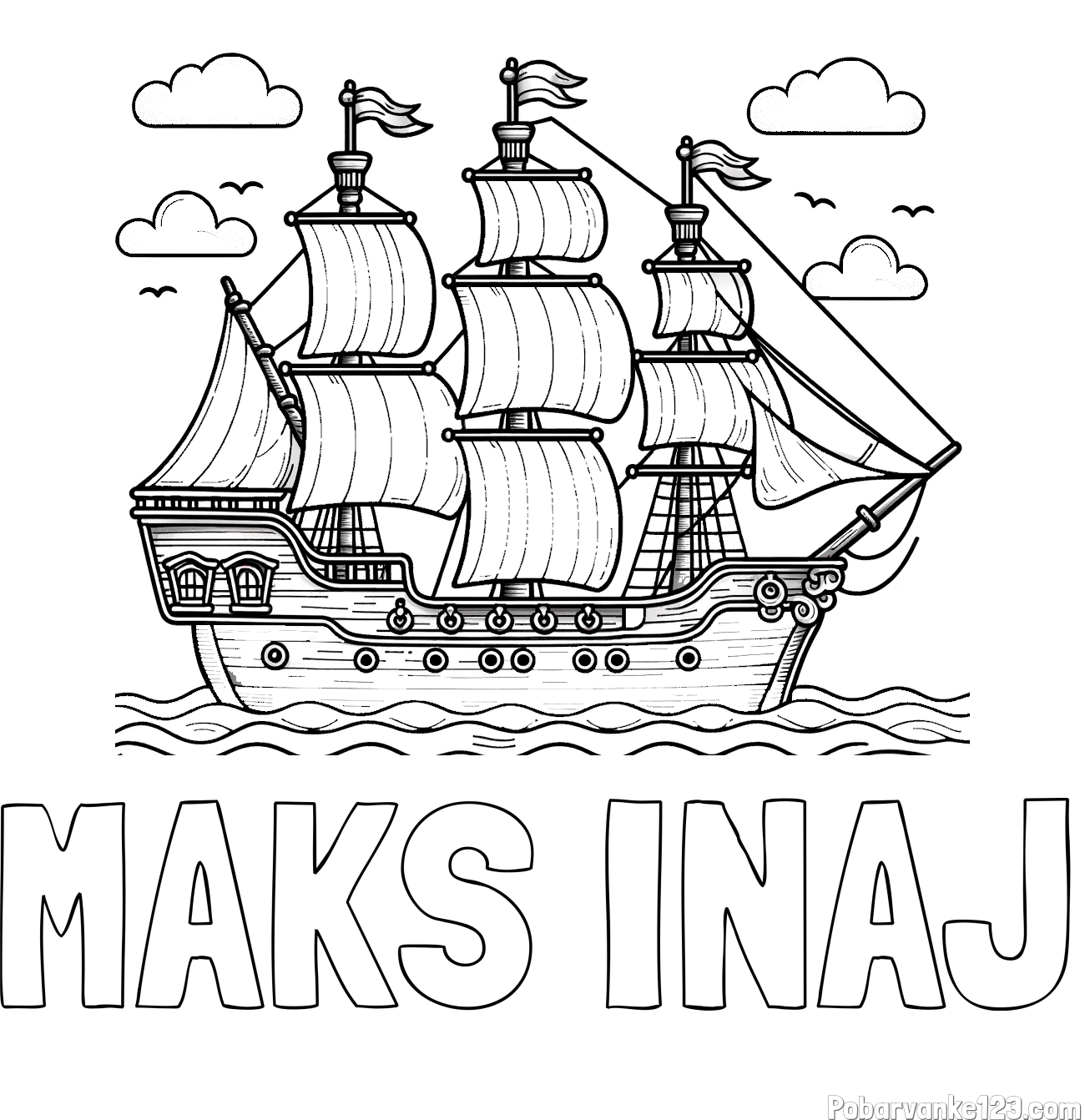 Pobarvanka imena MAKS INAJ in pobarvanka stare gusarske ladje