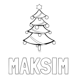 Online izdelana pobarvanka - Pobarvanka imena MAKSIM in božična smreka